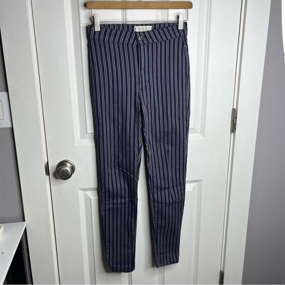Free People Navy Blue Red Striped High Waisted Skinny Ankle Pants Size 25 - Picture 2 of 6